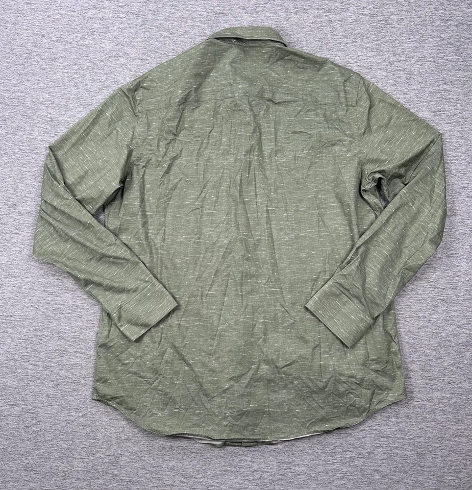 Bugatchi Shirt Mens Large Green Button Up Long Sleeve OoohCotton 8 Way Stretch - Image 3 of 4
