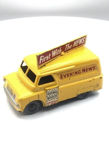 1957 LESNEY MATCHBOX # 42 EVENING NEWS VAN - YELLOW - GREY WHEELS VERSION