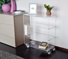 Esperia - Mobiletto Vetrinetta Con Ruote in Cristallo Acrilico Trasparente Da So