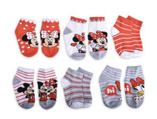 6 Pairs Girls Disney Minnie Mouse Socks Size 2T-4T