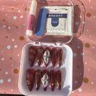 PAIE Long 3D Flower Stiletto Press-On Nails Full Cover Set Red Gold White — photo 2