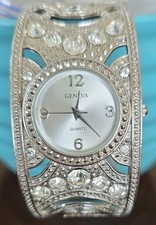 Geneva Women’s Quartz Silver-Tone Gemmed Bangle Watch Arabic Numerals