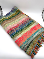 Wool Multi Color Crochet Blanket Double Thick Folded 4lbs 35x60 inches