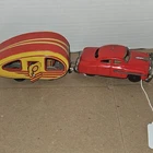 Vintage Tin Toy Car Red with Yellow Trailer Set Made in Japan 17 Years & Up