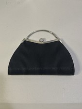 Black Evening Clutch Purse Silver Frame Rhinestone Kiss Lock Handle Chain NWT