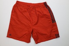 Vtg 90s Adidas Mens Large Spell Out Striped Soccer Shorts Orange Striped Nylon
