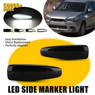 2Pcs Front White LED Side Marker Lights Smoked Lens For Mitsubishi Lancer 08-17*