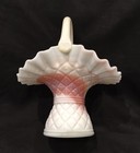 Vintage Kanawha Pink & White  Slag Glass 8” Basket/Vase — photo 1
