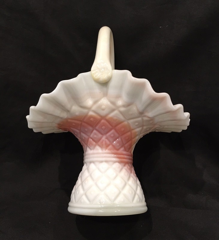 Vintage Kanawha Pink & White  Slag Glass 8” Basket/Vase