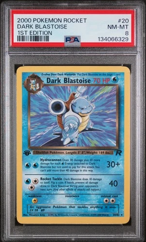 2000 POKEMON ROCKET 1ST ED #20 DARK BLASTOISE PSA 8