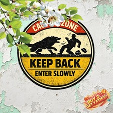Warning Dog Sign 8x8 Round Aluminum Engraved Vintage Metal Sign