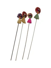 Vintage Black Americana Whisk Broom Straw Dolls Party Sticks Set Of 4