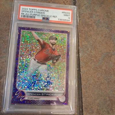 2022 TOPPS CHROME SPENCER STRIDER PSA 9 PURPLE REFRACTOR #/299 RC AUTO BRAVES SP