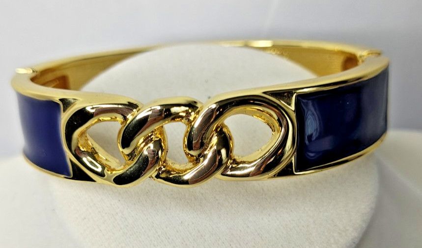 Kenneth Jay Lane Blue Enamel & Gold Tone Necklace & Bracelet Set Elegant Costume View 2