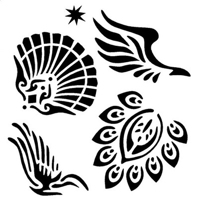 Really Great Stencils, Feathers & Fan Stencil, 6x6'', Peacock, Bird Wings, Fans