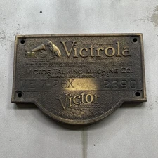 Victrola Brass or Bronze ID Advertising Name Plate Tag Victor Talking 1928 1929