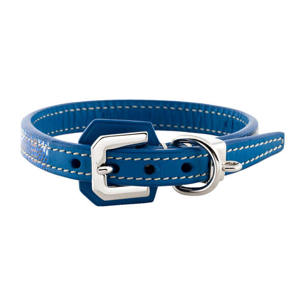 GOYARD Edmond Blue Leather Monogram Adjustable Buckle D Ring Dog Collar