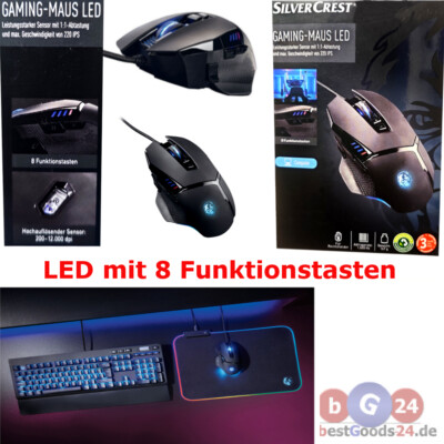 Gaming Maus USB LED 8 Tasten 200 12.000 dpi ergonomisch 2 Leuchtmodi 220 IPS