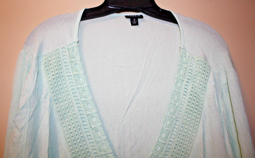 Torrid Gr. 3 Babydoll Oberteil zum Schnüren Crinkle Gaze mintgrün bestickt - Bild 2 von 7