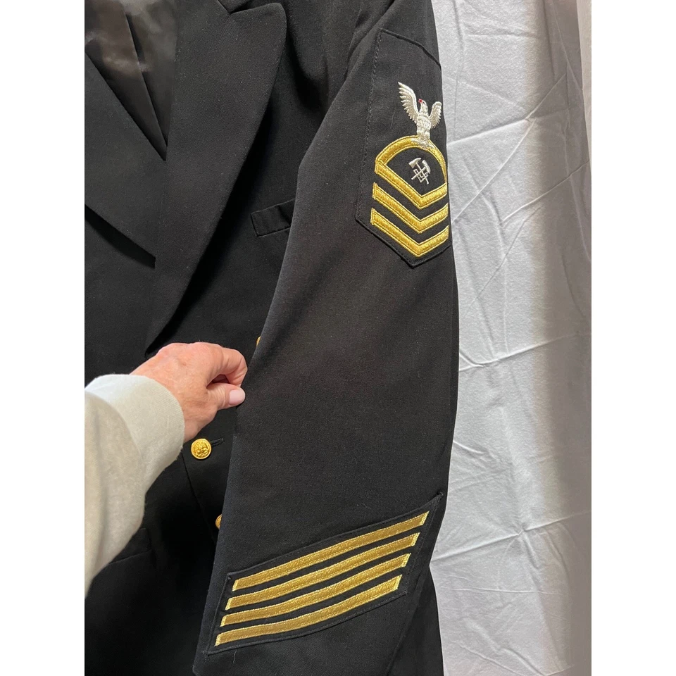 VTG Navy Military Dress Coat Jacket Gold Buttons Stripes Career Formal CPO HTC - Image 4 of 4