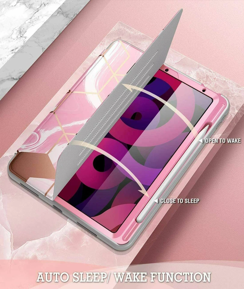 For iPad Air 4 2020 Tablet Case Smart Cover with Screen Protector Marble Pink - Image 3 of 4