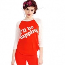 Wildfox I’ll Be Napping Base Ball Tee.  New Without Tag.  Red, Cream. Med Cotton