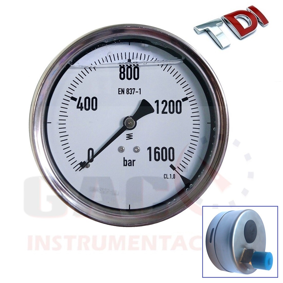 MANOMETRO DE ALTA PRESION 1600bar 100 MM P GLICERINA INOXIDABLE 316L COMMON-RAIL