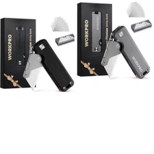 WORKPRO Premium Titanium Utility Knife, CNC Unibody w/10 Extra Blades Black/Gray