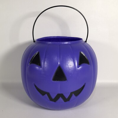 Purple Pumpkin Bucket Candy Pail Halloween Blow Mold General Foam Plastics VTG