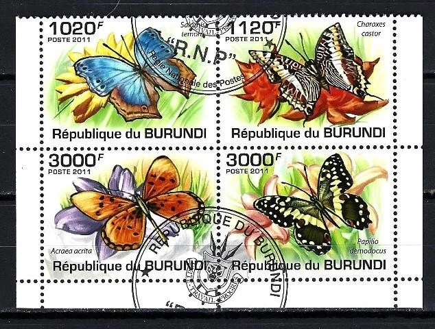 Animaux Papillons Burundi 2011 (42) Yvert n° timbres du bloc 159 oblitérés - Photo 1/1