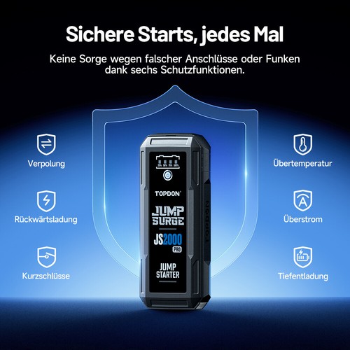 TOPDON JS2000 Pro 2500A Starthilfe Jump Starter Ladegerät Booster Powerbank 3IN1 - Bild 5 von 13