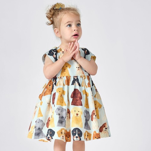 NWT Size 4 Adeline Watercolor Dogs Dress Light Blue - Picture 4 of 7