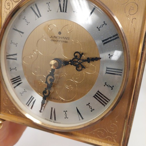 Vintage Mantel Table Clock Watch Junghans Electric Ato-Mat S Gold Tone Carriage - 第 11/11 張圖片