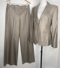 GIORGIO ARMANI Borgo 21 Womens Taupe Pantsuit Sz 44 Wool Silk Blend Wide-Leg New