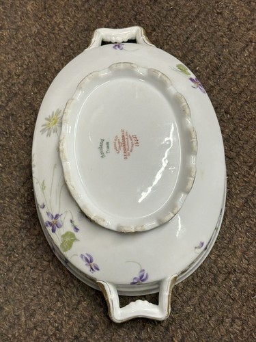 Haviland Limoges Purple Flower Oval Covered Dish Serving Bowl - TCCCX - Picture 10 of 11