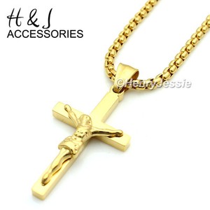 Authentic 18-36" 3mm Gold Plated Box Chain Jesus Cross Crucifix Pendant*G62