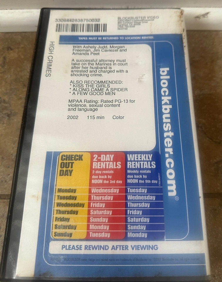 Blockbuster Video Atlanta VHS Plastic Clamshell Case& Tape-High Crimes Foto 4 de 4