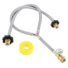 Y Splitter Propane Tank Converter Adapter Hose with Gauge Stainless Braided P...