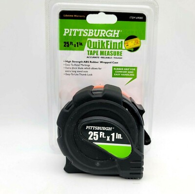 Pittsburgh Quick Find Tape Measure Rubber Grip Easy Read Extra Thick Blade 25 ft