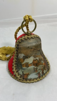 VTG REUGE Red Velvet Christmas Bell Music Box SWISS Village Gold