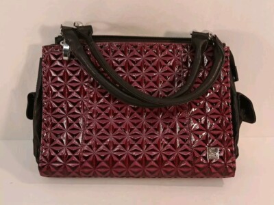 Shelly Bag Women's Black Purse W/Magnetic Burgundy Diamond Cut Outer Shell Cover