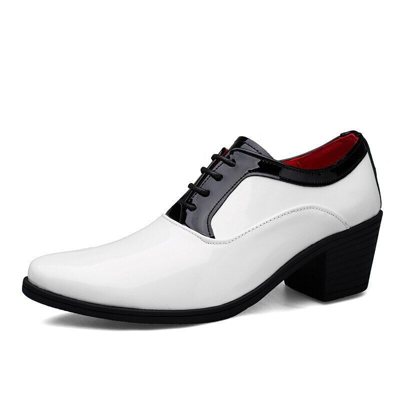 Fashion Men's Dress Shoes Patent Leather Increasingheight Heel Male