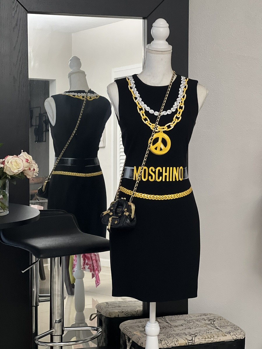 ワンピース MOSCHINO COUTURE Woman Dress Black 04135524 0555 MOSCHINO Couture Chain Necklace Logo Dress Black 40 / US 6