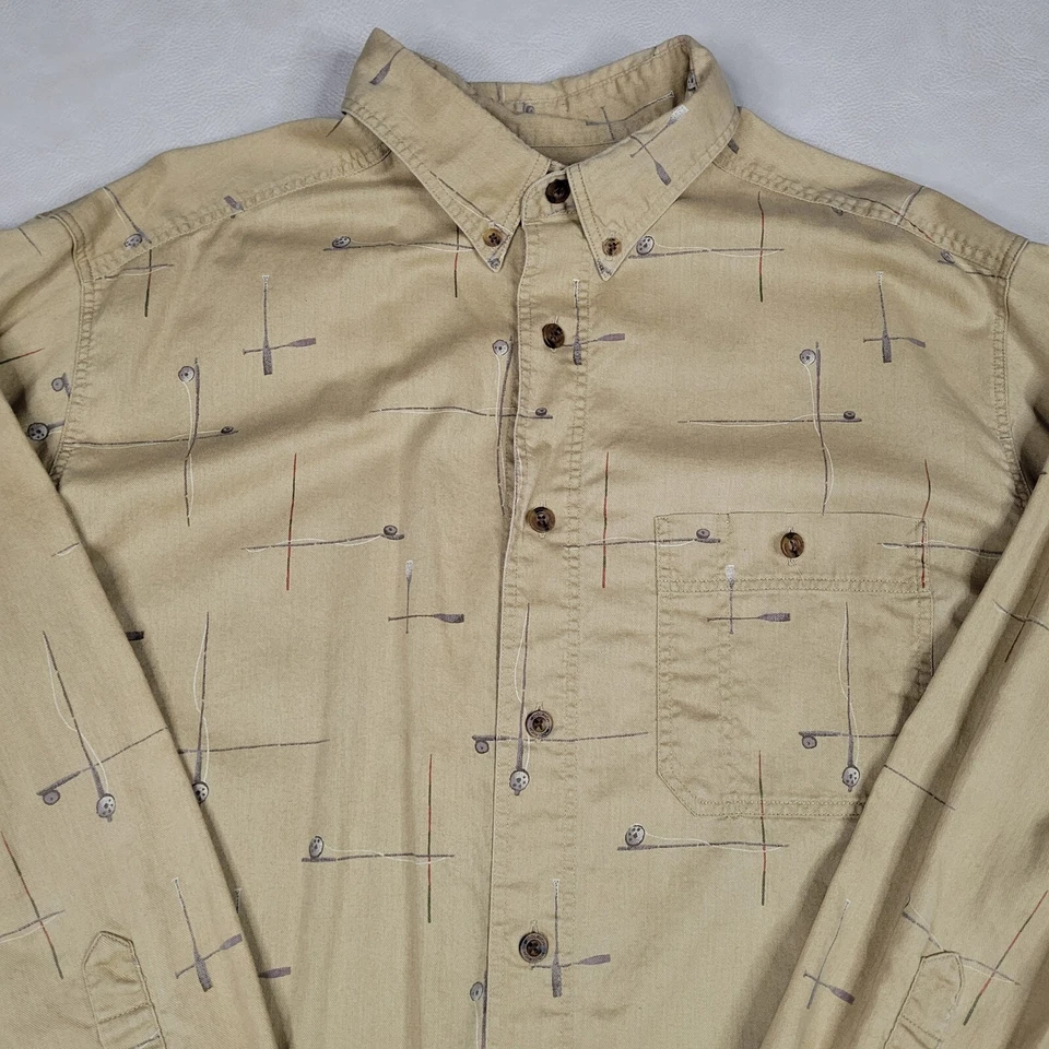 Camisa Woolrich Para Hombres Talla XL Tema Estampado Caña de Pescar con Mosca 100% Algodón Manga Larga Foto 4 de 4