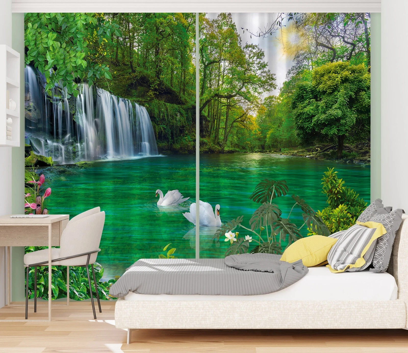 3D Noble Swan ZHUB117 Photo Curtain Window Blockout Fabric Vera 2023