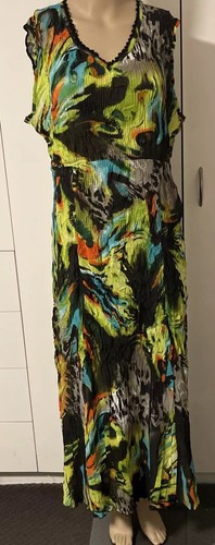 LIZ JORDAN dress Sz M green/black/lace detail/midi/gathered/flowing/relaxed fit - Picture 2 of 13