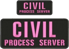 CIVIL PROCESS SERVER EMB PATCHES 4x10 AND 2x5 HOOK ON BACK PINK ON BLACK
