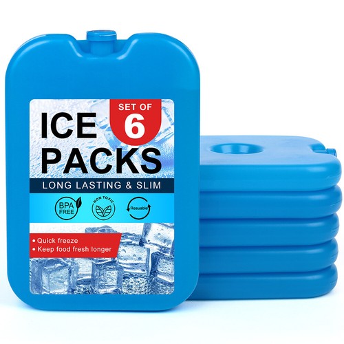 6 Packs Reusable LongLasting Slim Ice Packs Coolers For Lunch Box Bag