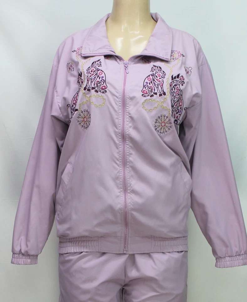 Conjunto de 2 piezas de chándal deportivo Adolfo vintage para mujer chaqueta y pantalón púrpura talla XS Foto 3 de 4
