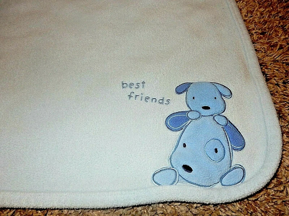 4C Carter's Just One Year Blue Puppy Dog BEST FRIENDS Fleece Baby Crib Blanket - Image 2 of 4
